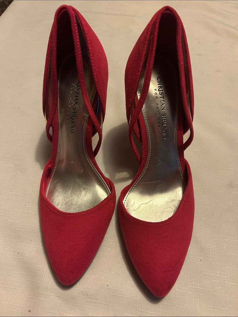 Christian Siriano Red Suede Pointed-Toe Cutout Heels